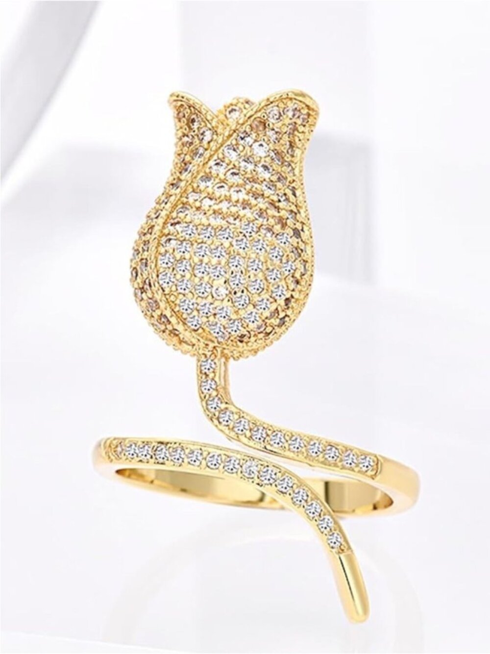 Luxury Pave Tulip Wrap Adjustable Ring